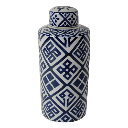 Vase with lid blue-white small Valora