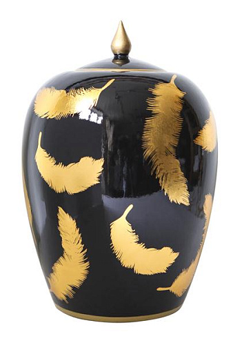 Vase black with patterns "Feathers"