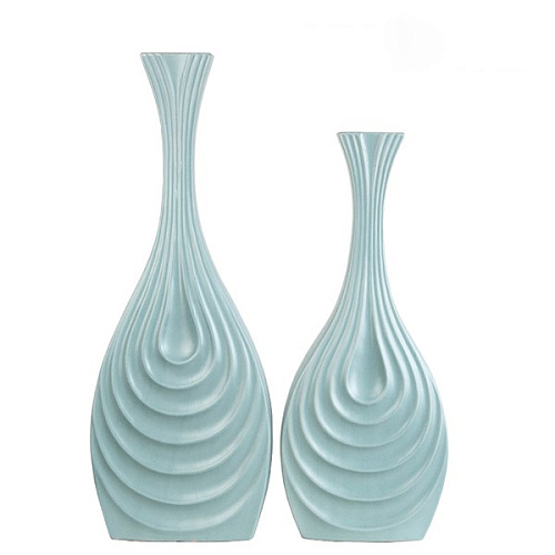 Vase blue narrow-necked ceramic